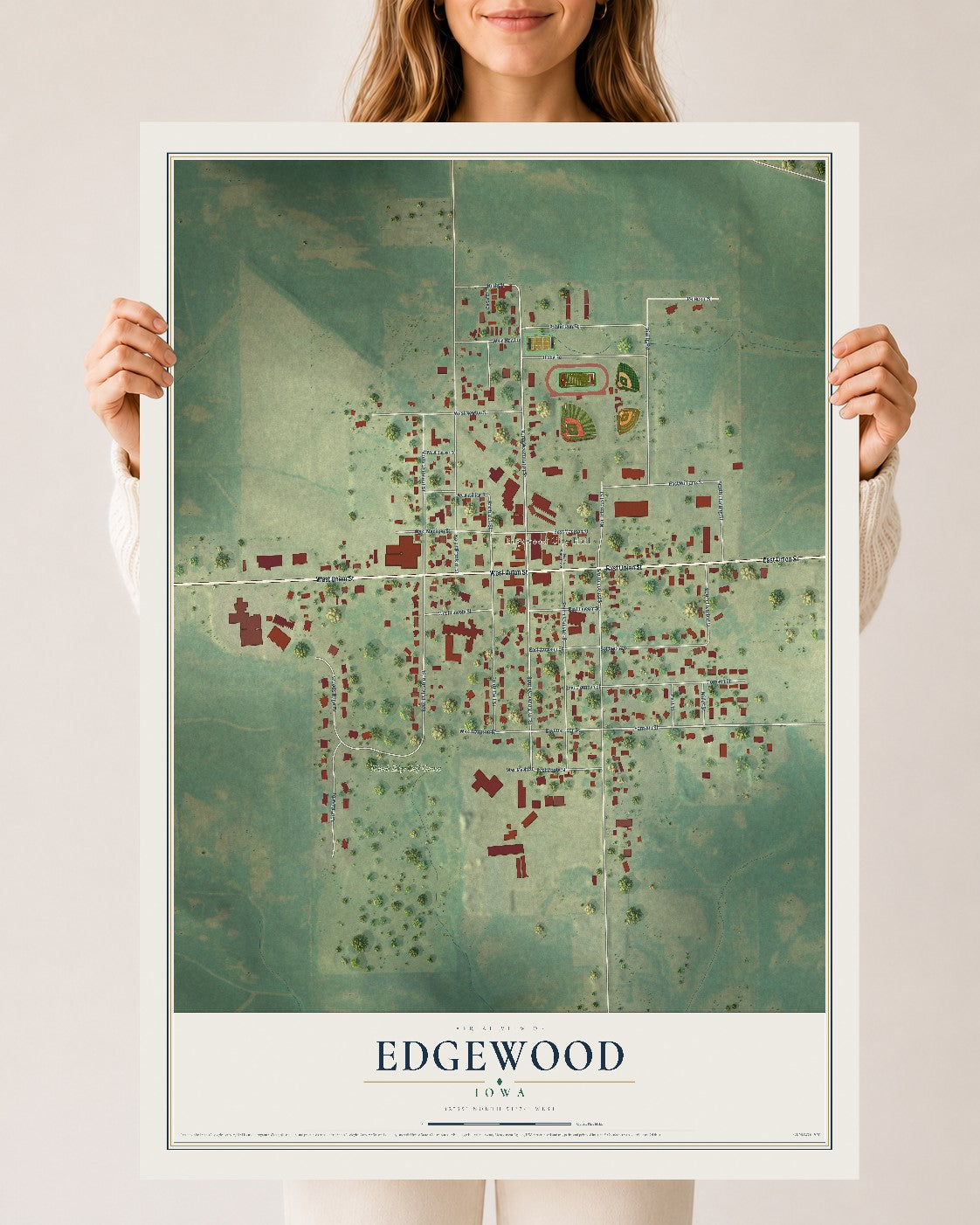 Map of Edgewood, Iowa, 24 x 36 inch unframed archival matte print