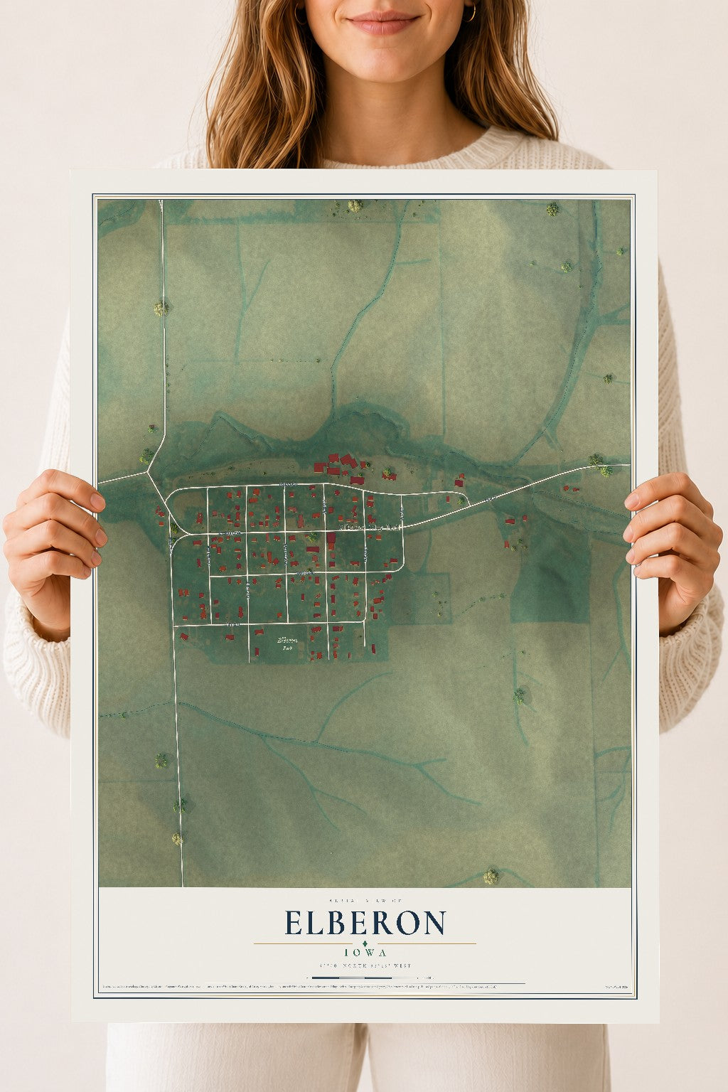 Map of Elberon, Iowa, 18 x 24 inch unframed archival matte print