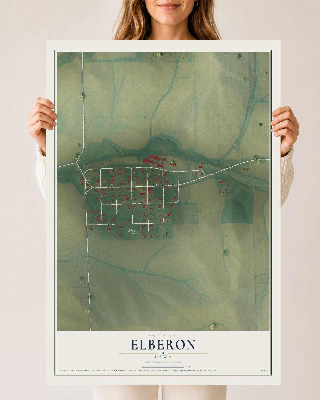 Map of Elberon, Iowa, 24 x 36 inch unframed archival matte print