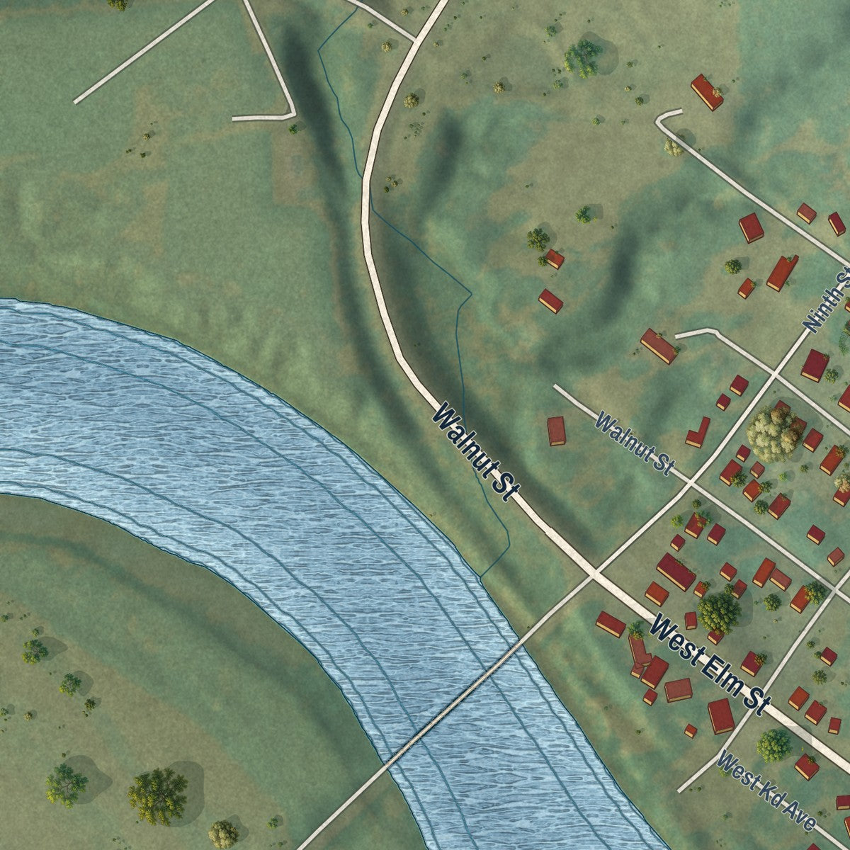 Second close-up of the map of Eldon, Iowa print showing more streets and buildings