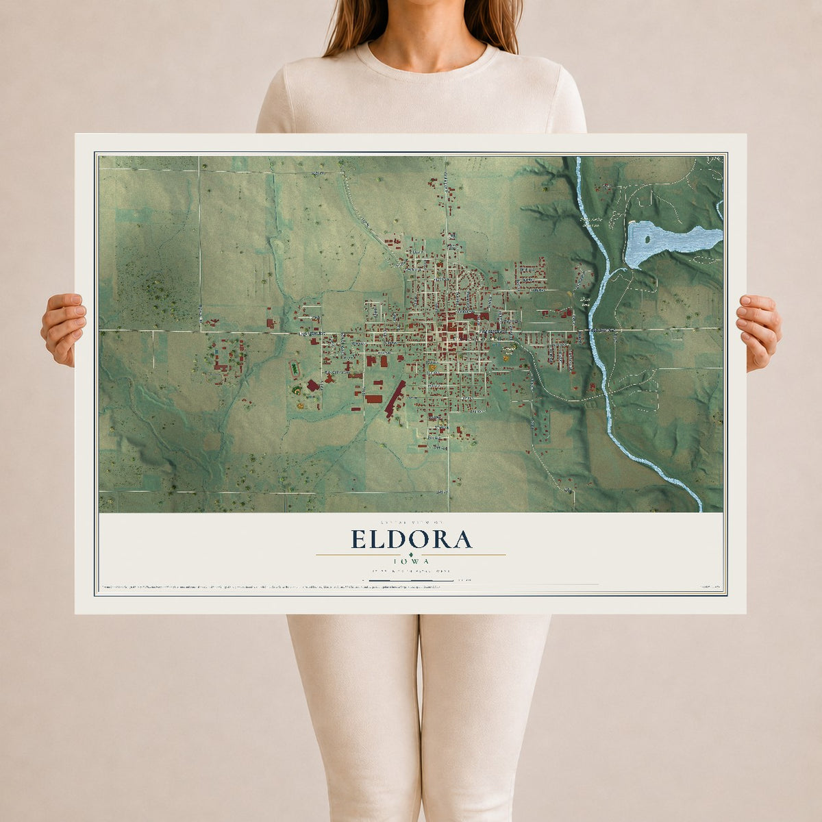 Map of Eldora, Iowa, 24 x 36 inch unframed archival matte print