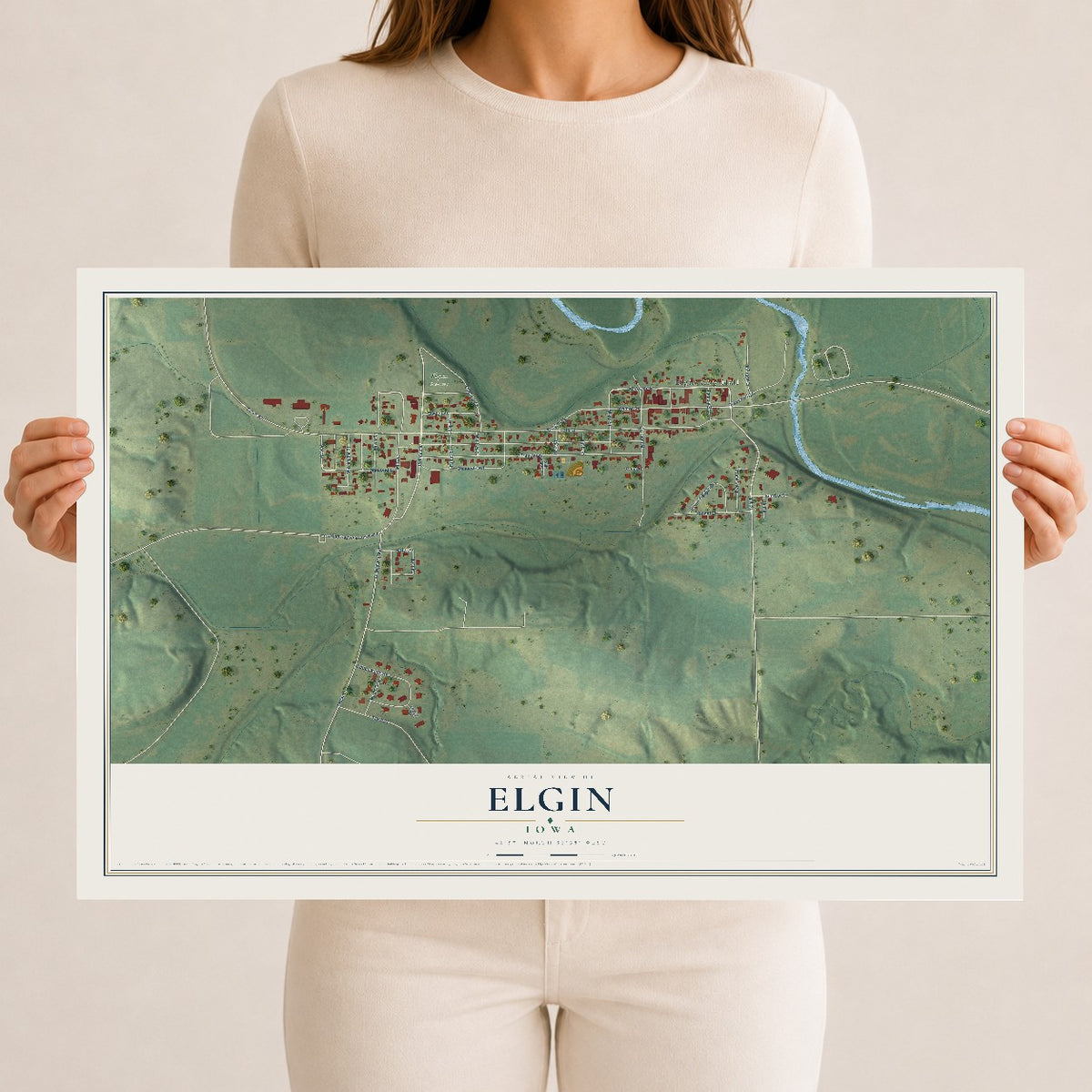 Map of Elgin, Iowa, 12 x 18 inch unframed archival matte print