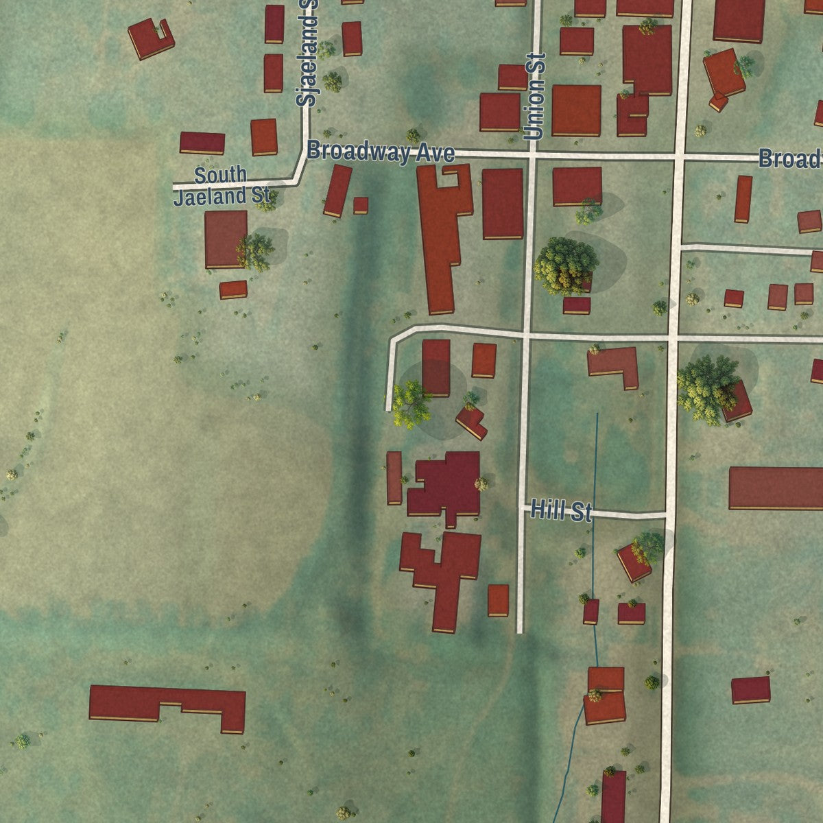 Second close-up of the map of Elk Horn, Iowa print showing more streets and buildings