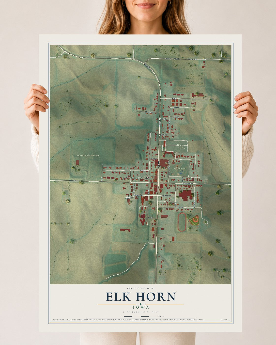 Map of Elk Horn, Iowa, 24 x 36 inch unframed archival matte print