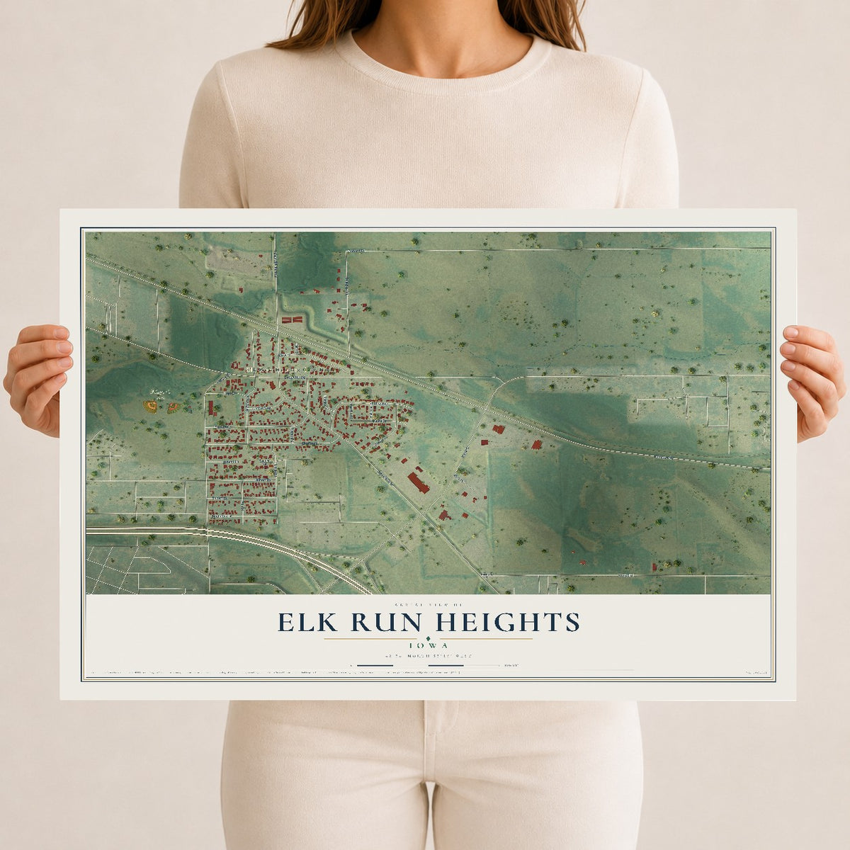 Map of Elk Run Heights, Iowa, 12 x 18 inch unframed archival matte print