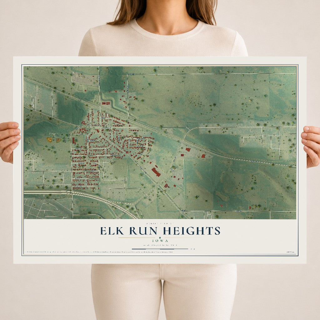Map of Elk Run Heights, Iowa, 18 x 24 inch unframed archival matte print