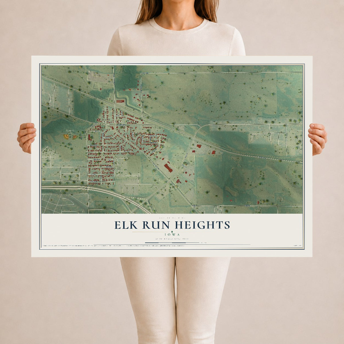 Map of Elk Run Heights, Iowa, 24 x 36 inch unframed archival matte print