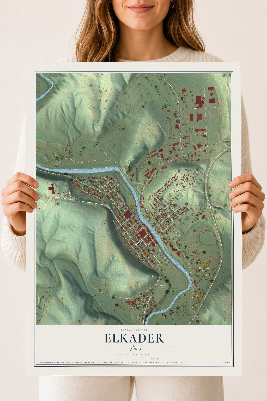 Map of Elkader, Iowa, 18 x 24 inch unframed archival matte print