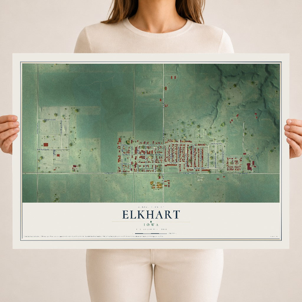 Map of Elkhart, Iowa, 18 x 24 inch unframed archival matte print