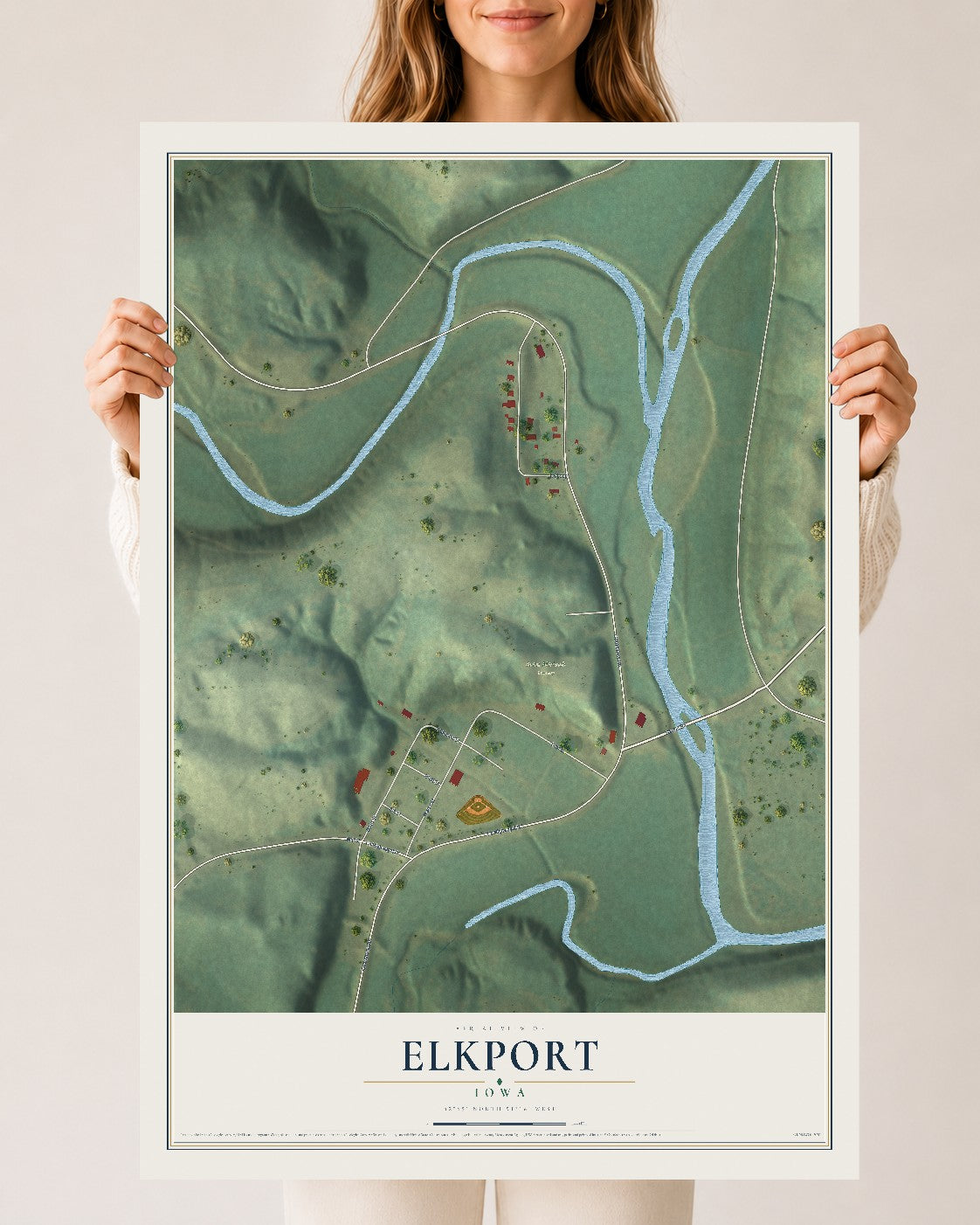 Map of Elkport, Iowa, 24 x 36 inch unframed archival matte print