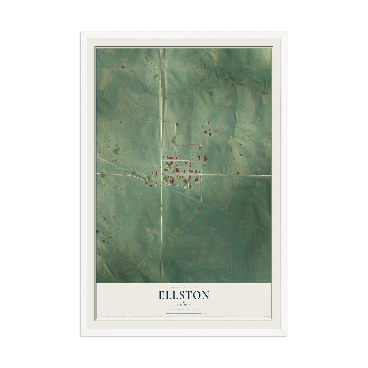 Map of Ellston, Iowa, 12 x 18 inch print in a white wood frame