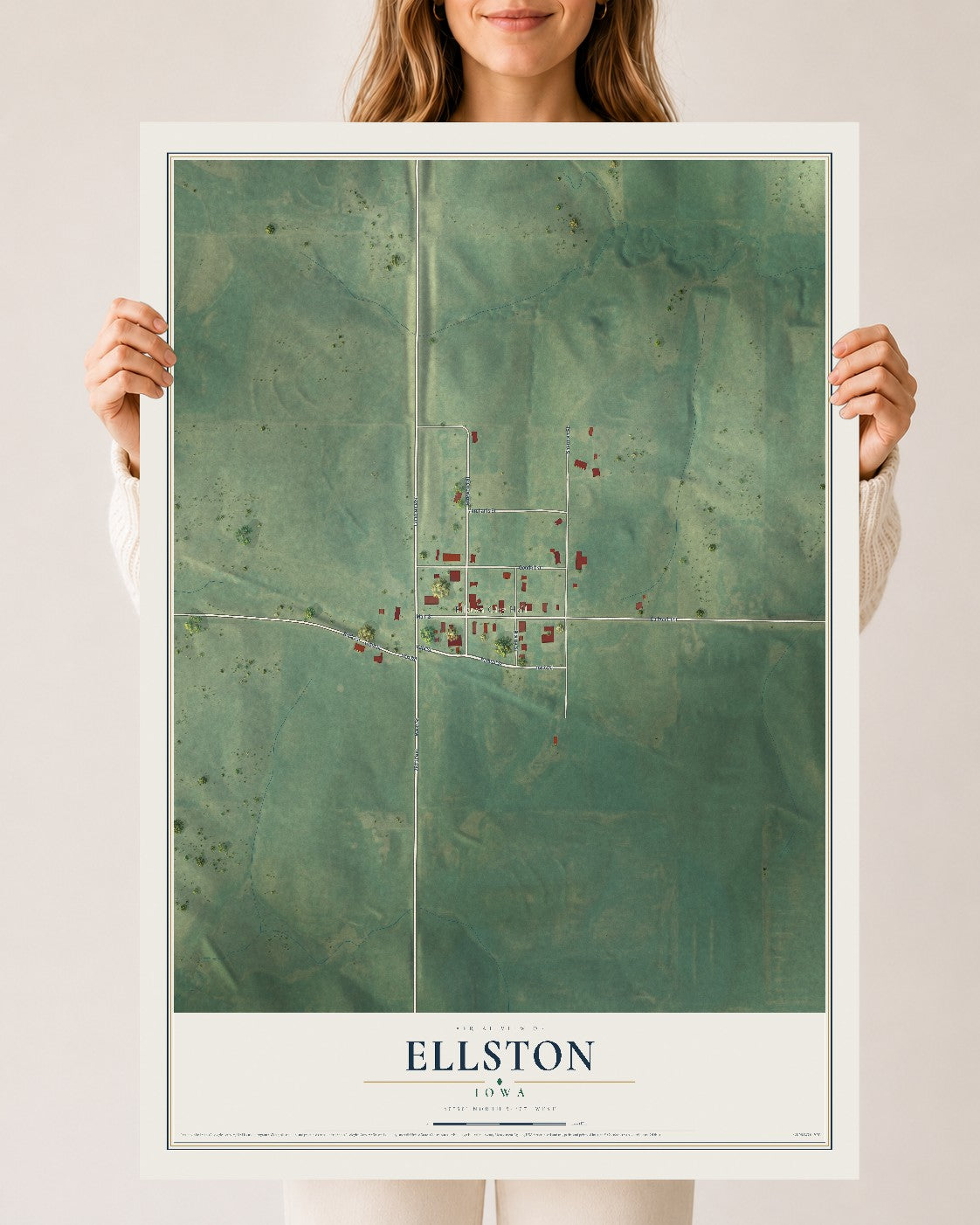 Map of Ellston, Iowa, 24 x 36 inch unframed archival matte print
