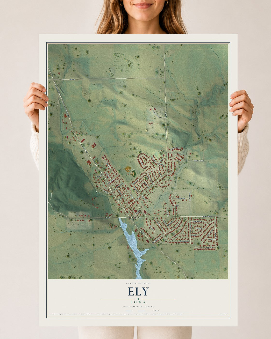 Map of Ely, Iowa, 24 x 36 inch unframed archival matte print