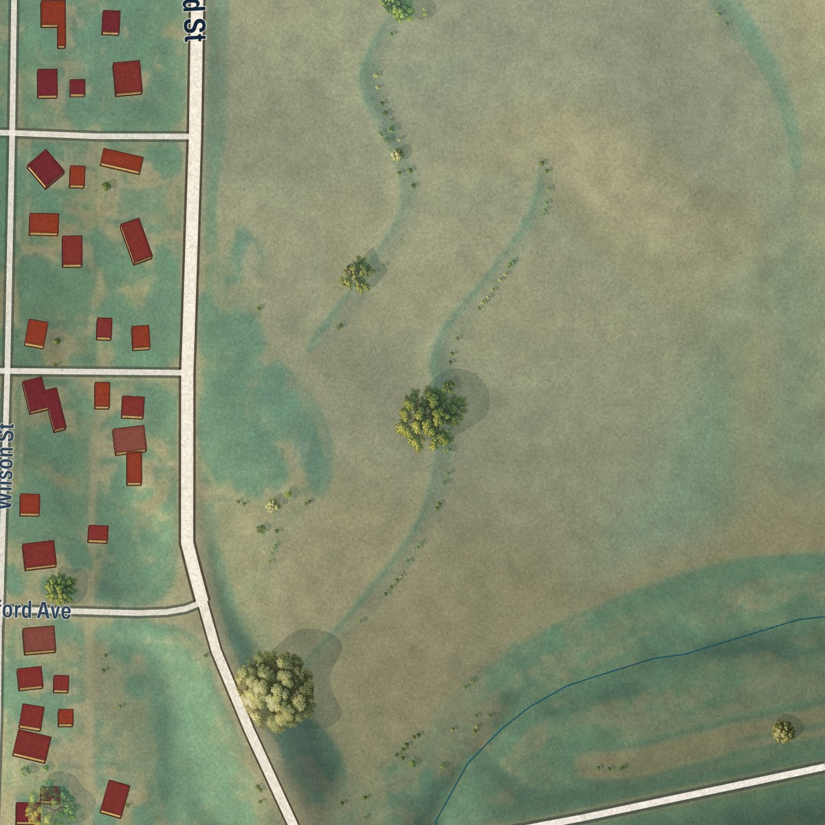 Second close-up of the map of Emerson, Iowa print showing more streets and buildings