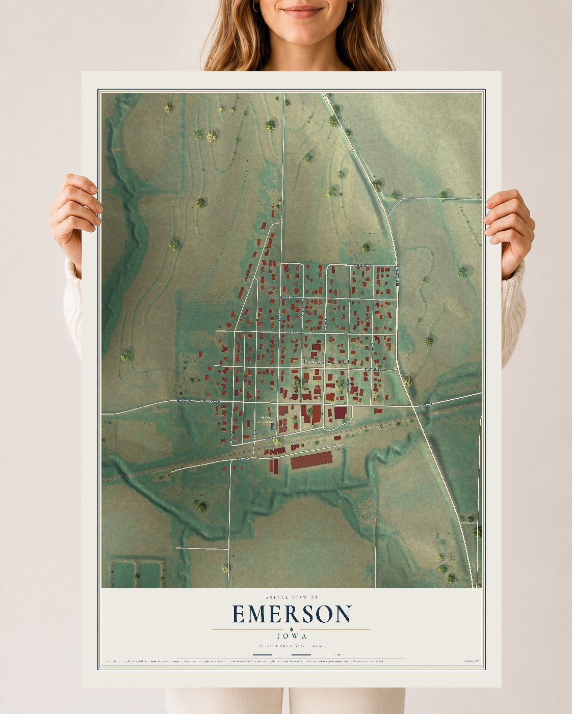 Map of Emerson, Iowa, 24 x 36 inch unframed archival matte print