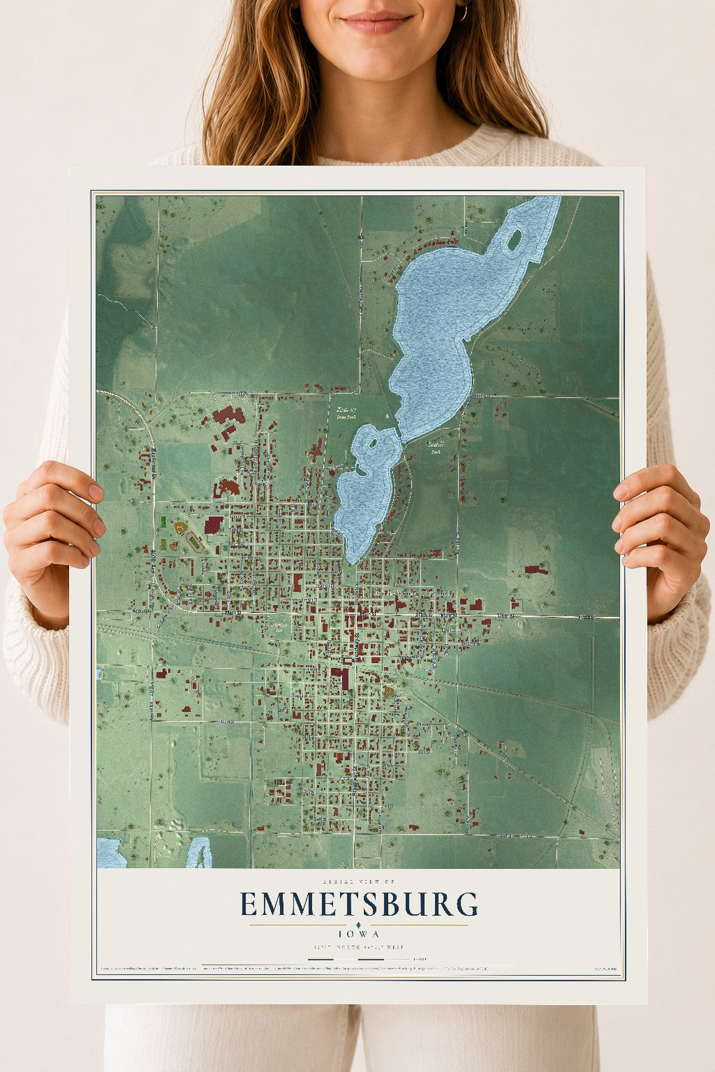 Map of Emmetsburg, Iowa, 18 x 24 inch unframed archival matte print