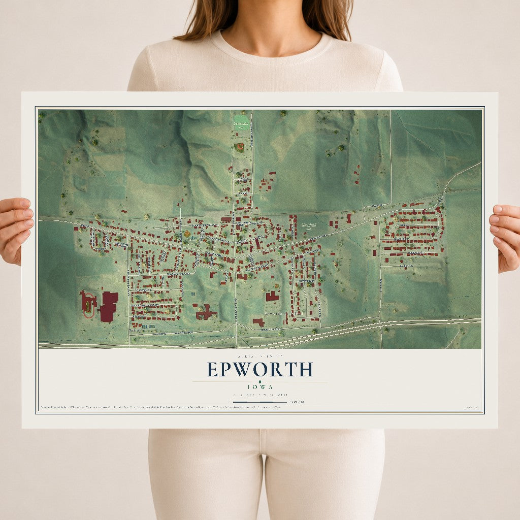 Map of Epworth, Iowa, 18 x 24 inch unframed archival matte print