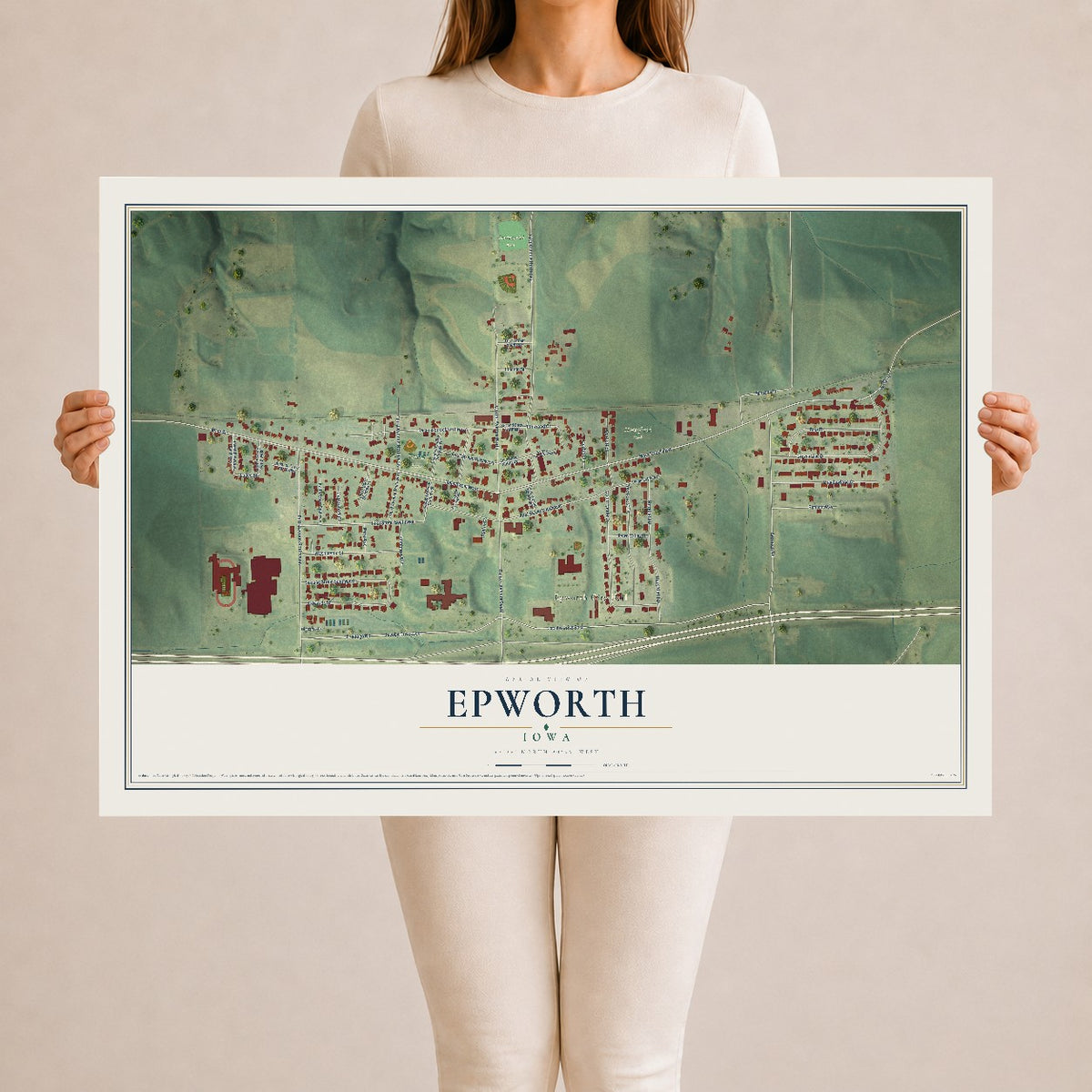 Map of Epworth, Iowa, 24 x 36 inch unframed archival matte print