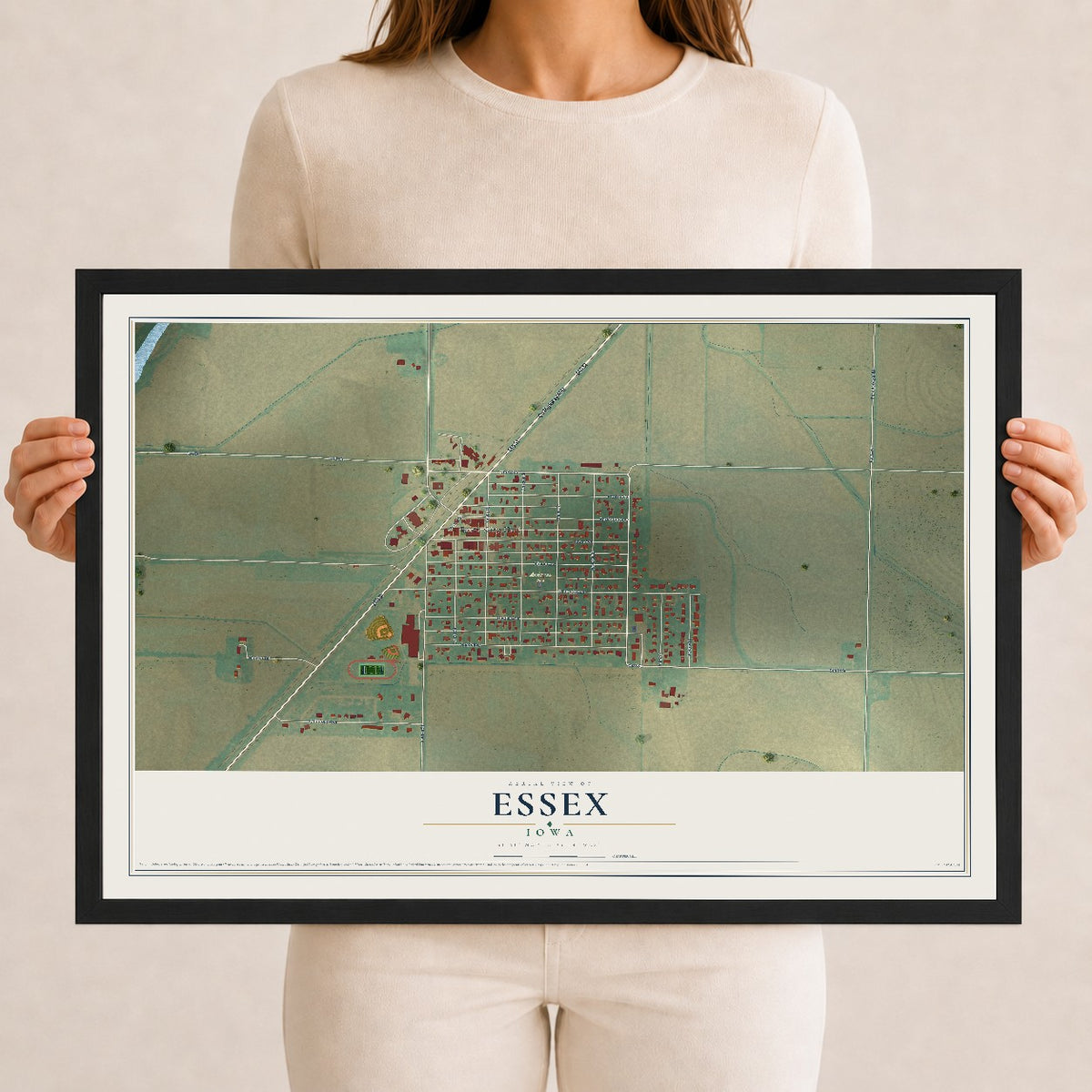 Map of Essex, Iowa, 12 x 18 inch print in a black wood frame