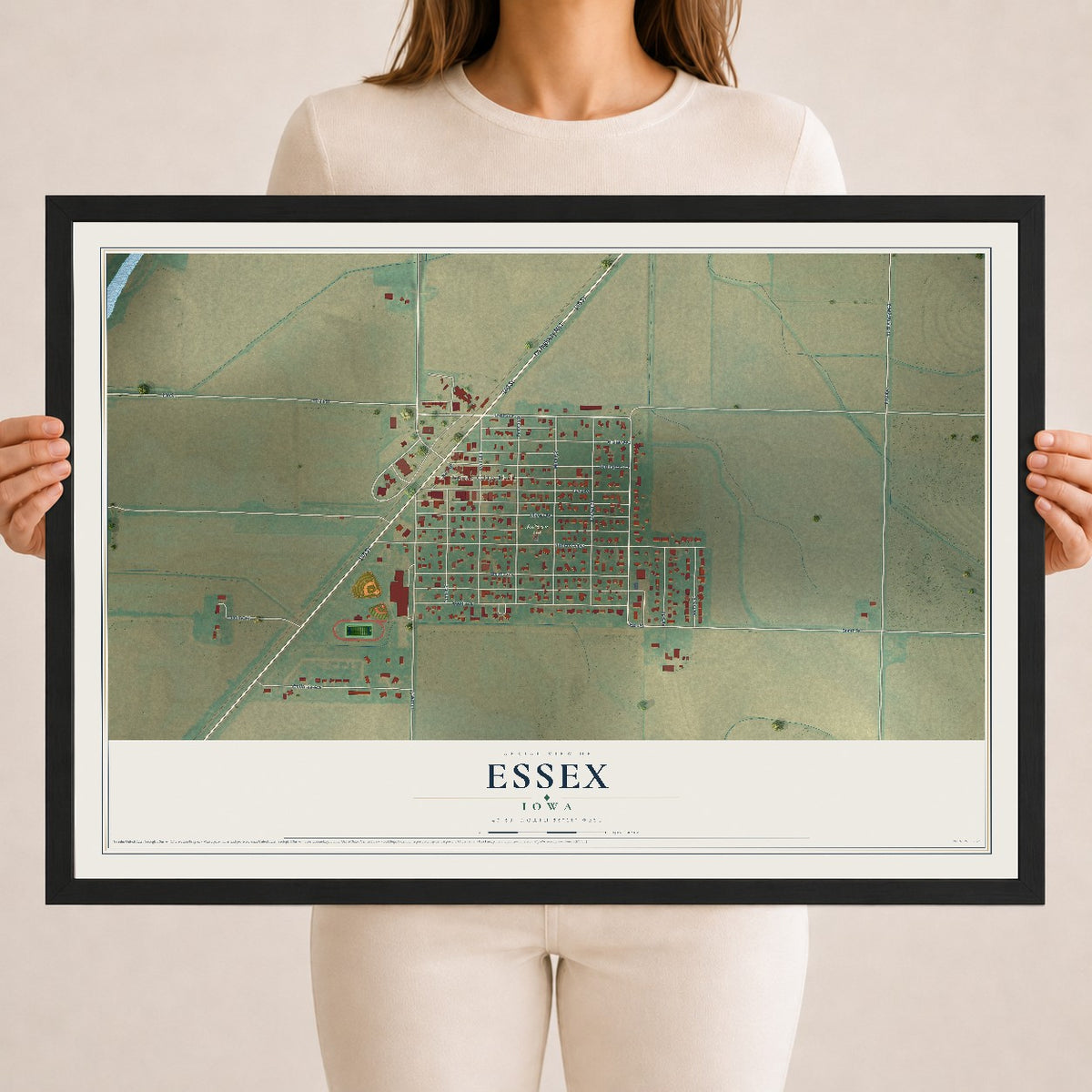 Map of Essex, Iowa, 18 x 24 inch print in a black wood frame