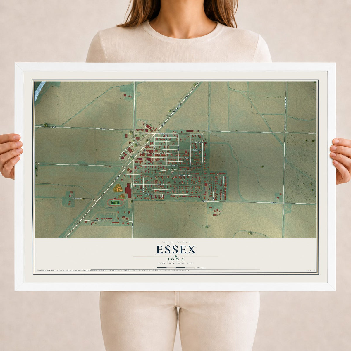 Map of Essex, Iowa, 18 x 24 inch print in a white wood frame