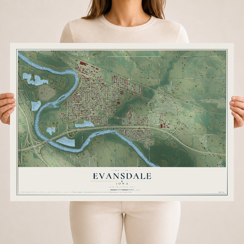 Map of Evansdale, Iowa, 18 x 24 inch unframed archival matte print