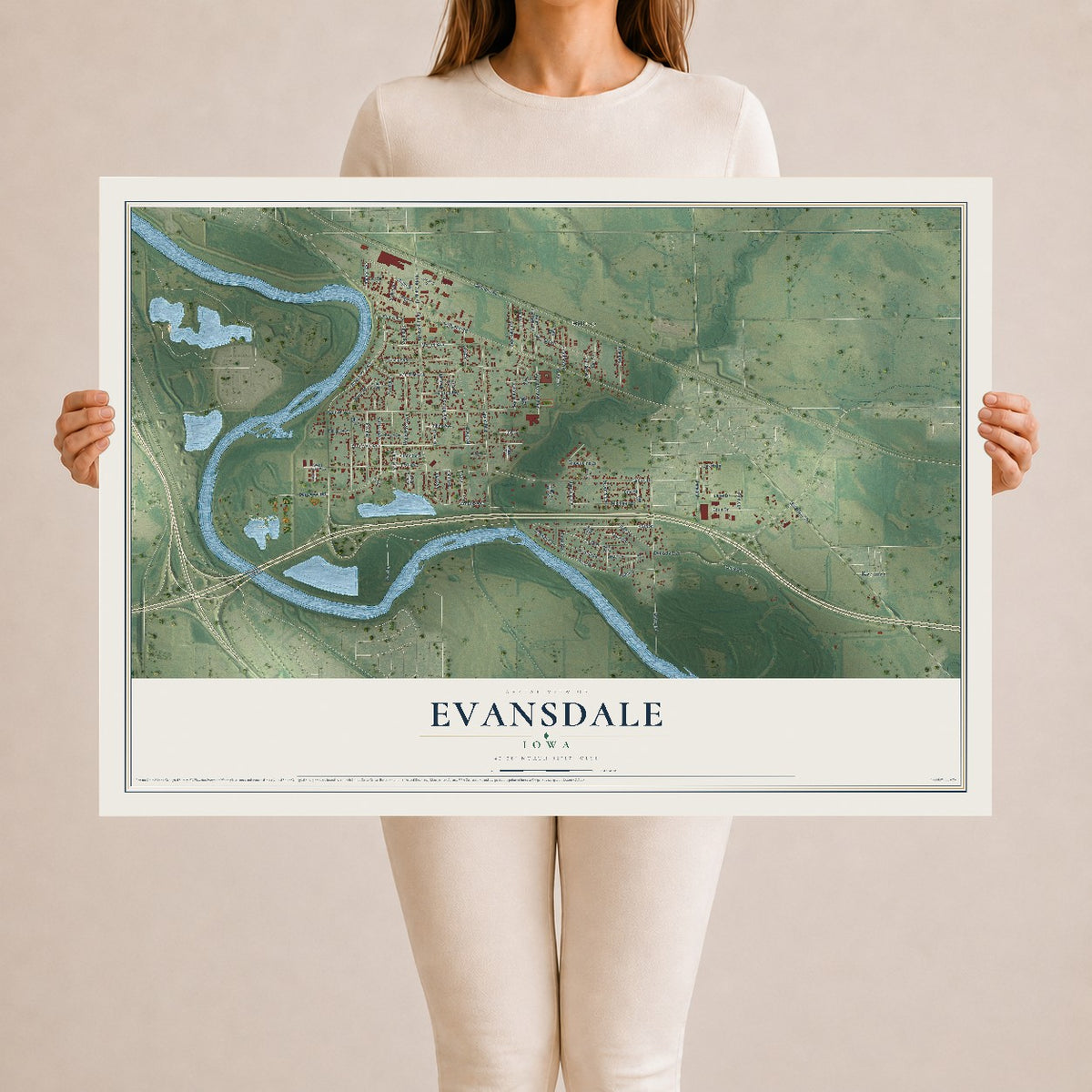 Map of Evansdale, Iowa, 24 x 36 inch unframed archival matte print