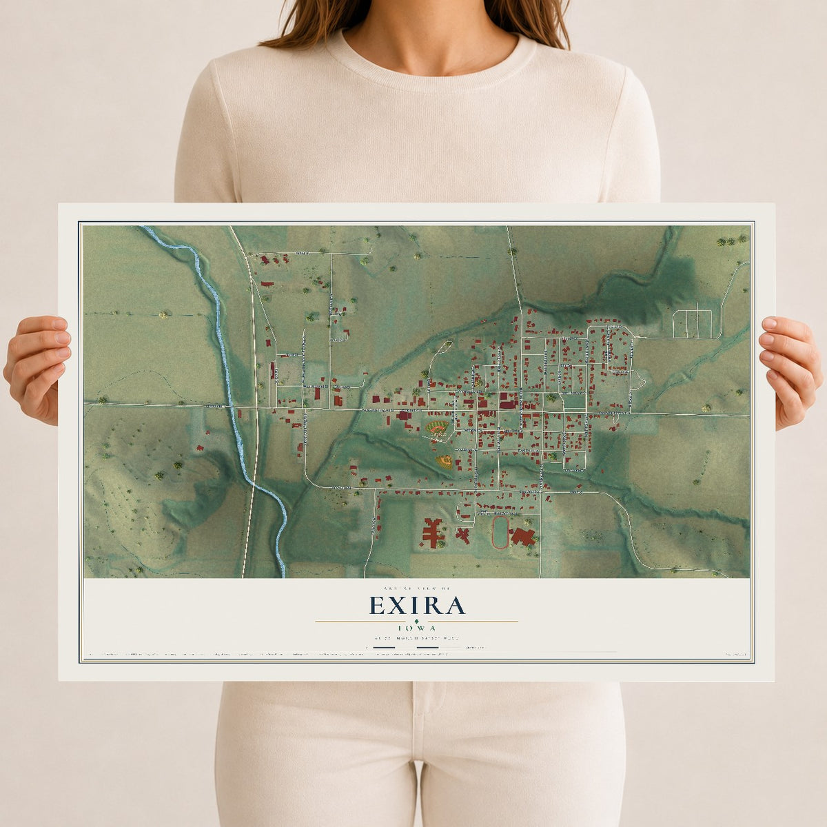 Map of Exira, Iowa, 12 x 18 inch unframed archival matte print