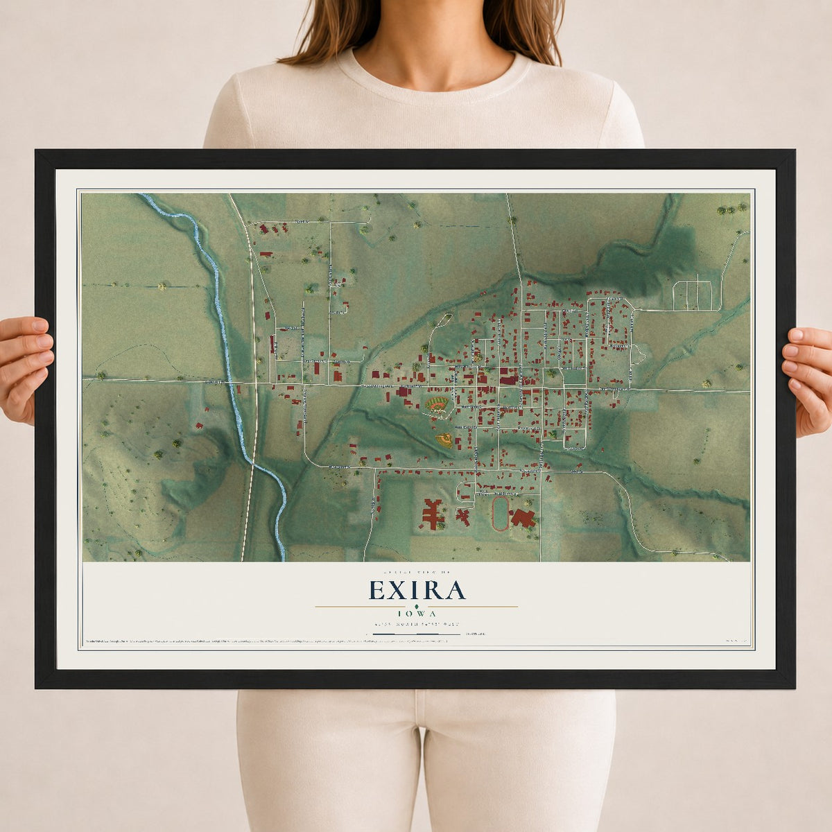 Map of Exira, Iowa, 18 x 24 inch print in a black wood frame