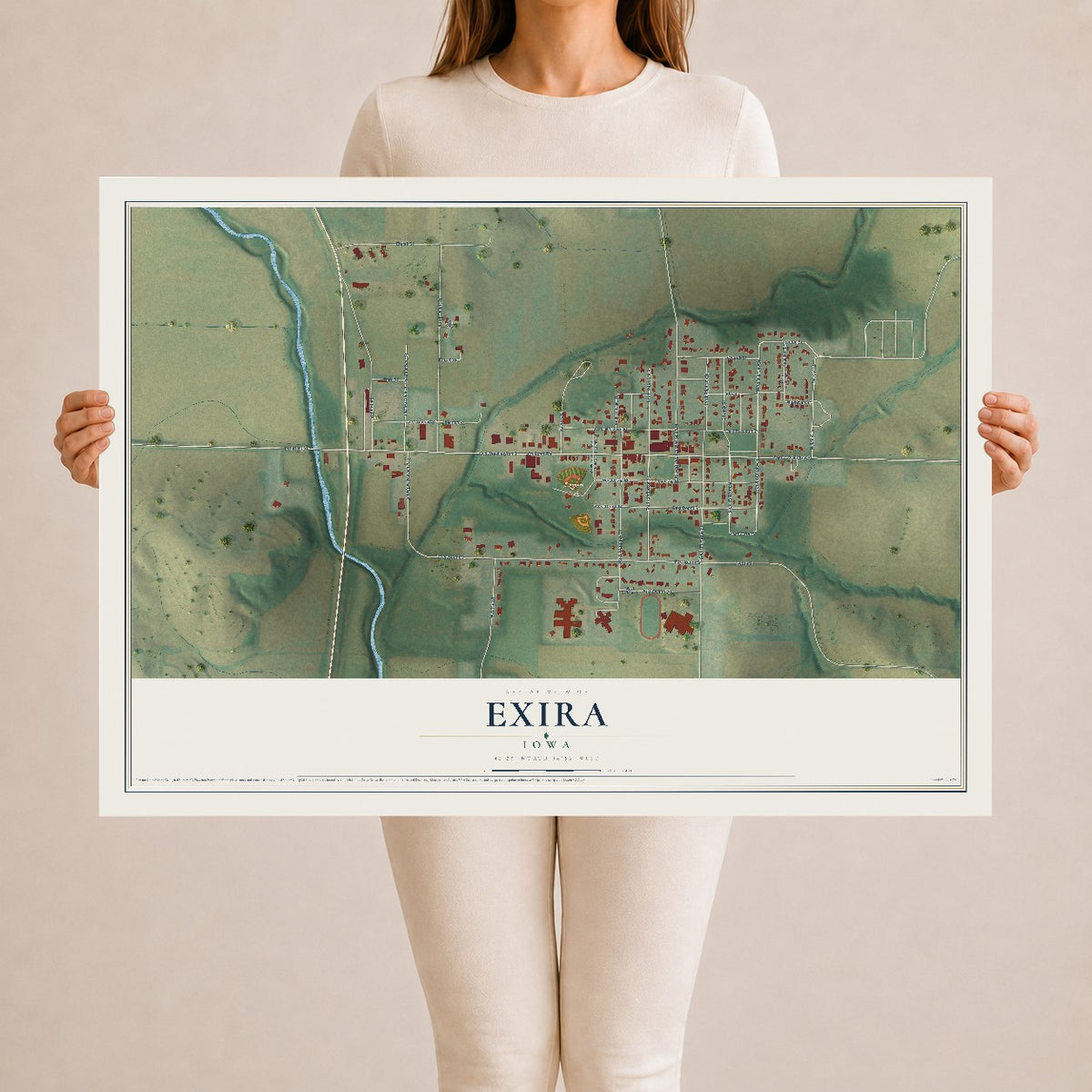 Map of Exira, Iowa, 24 x 36 inch unframed archival matte print