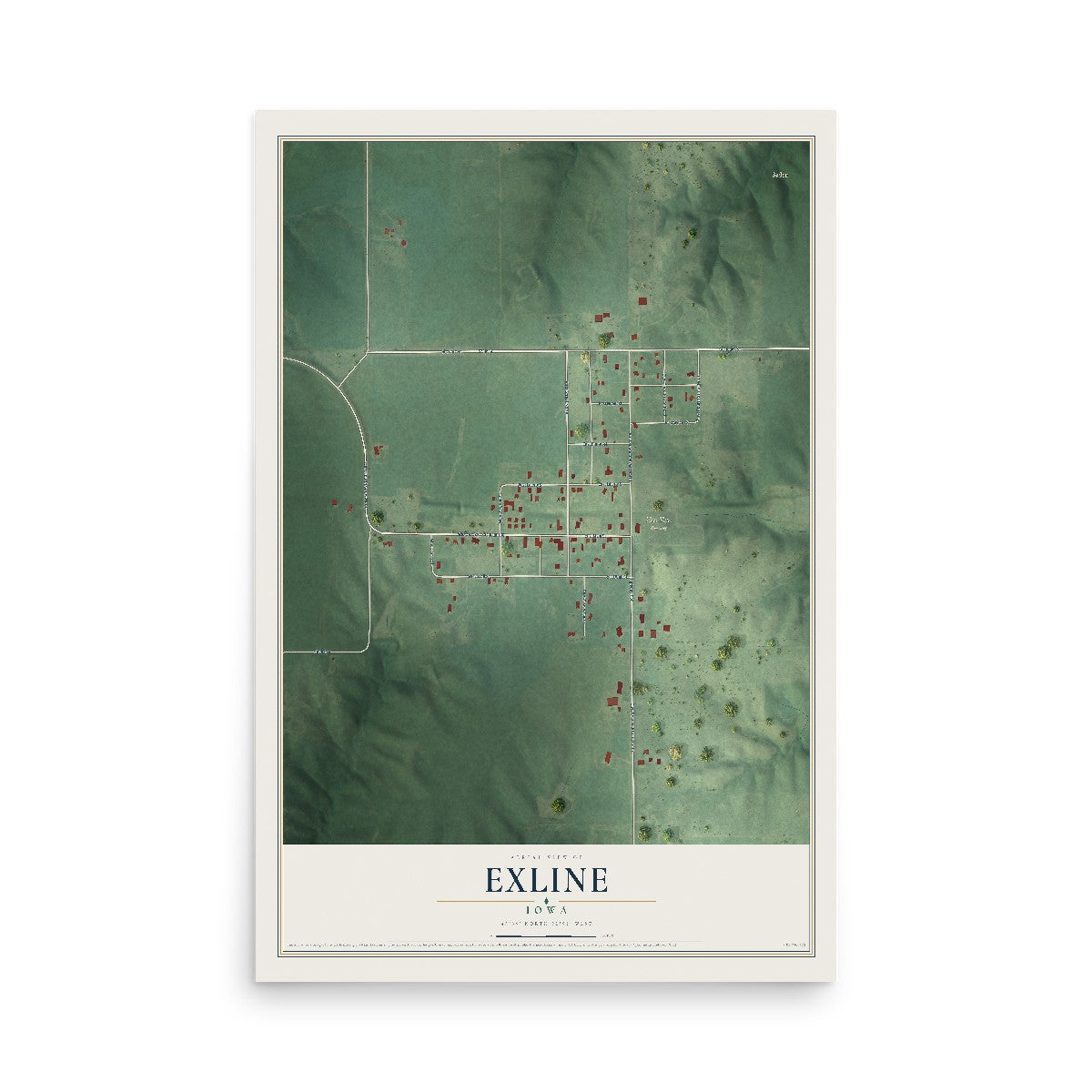 Map of Exline, Iowa, 12 x 18 inch unframed archival matte print