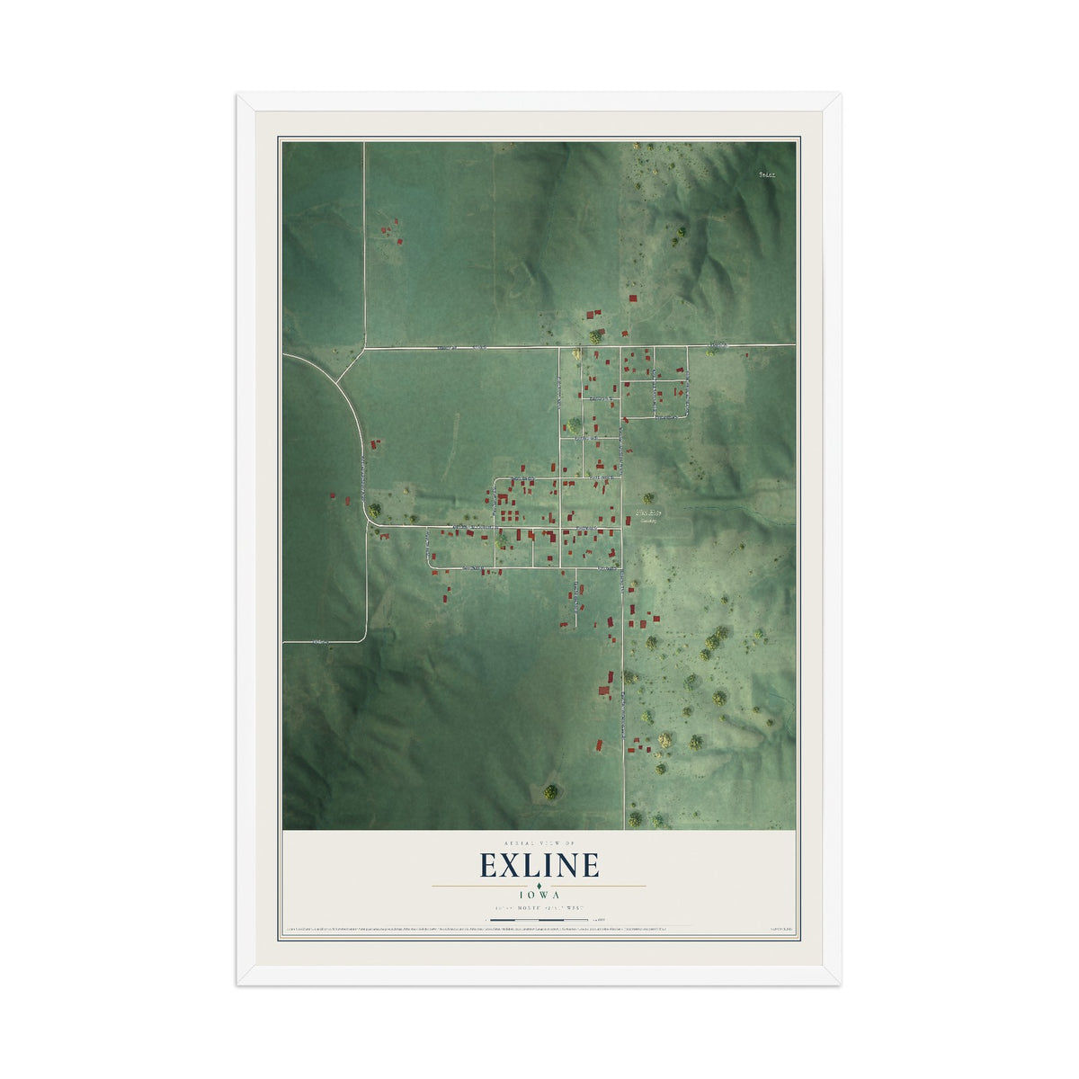 Map of Exline, Iowa, 12 x 18 inch print in a white wood frame