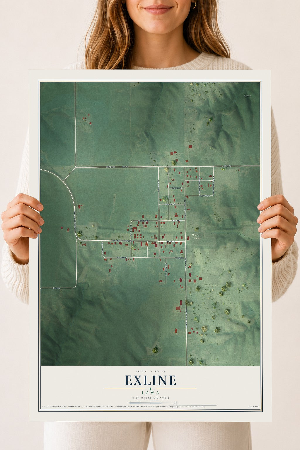 Map of Exline, Iowa, 18 x 24 inch unframed archival matte print