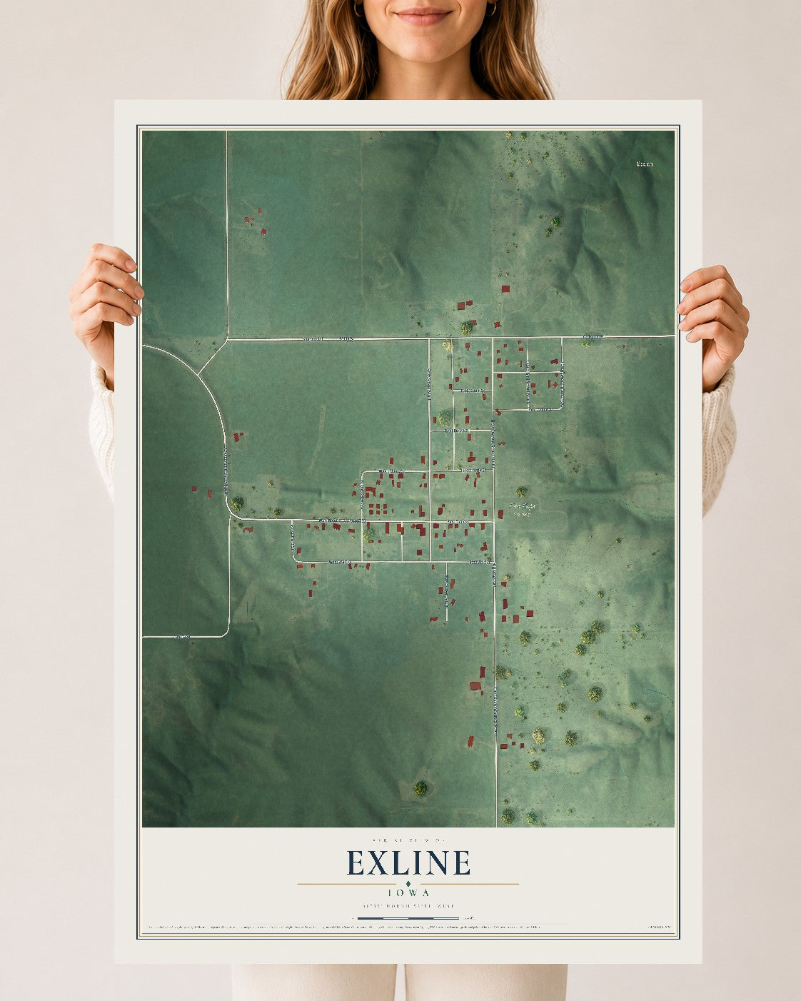 Map of Exline, Iowa, 24 x 36 inch unframed archival matte print