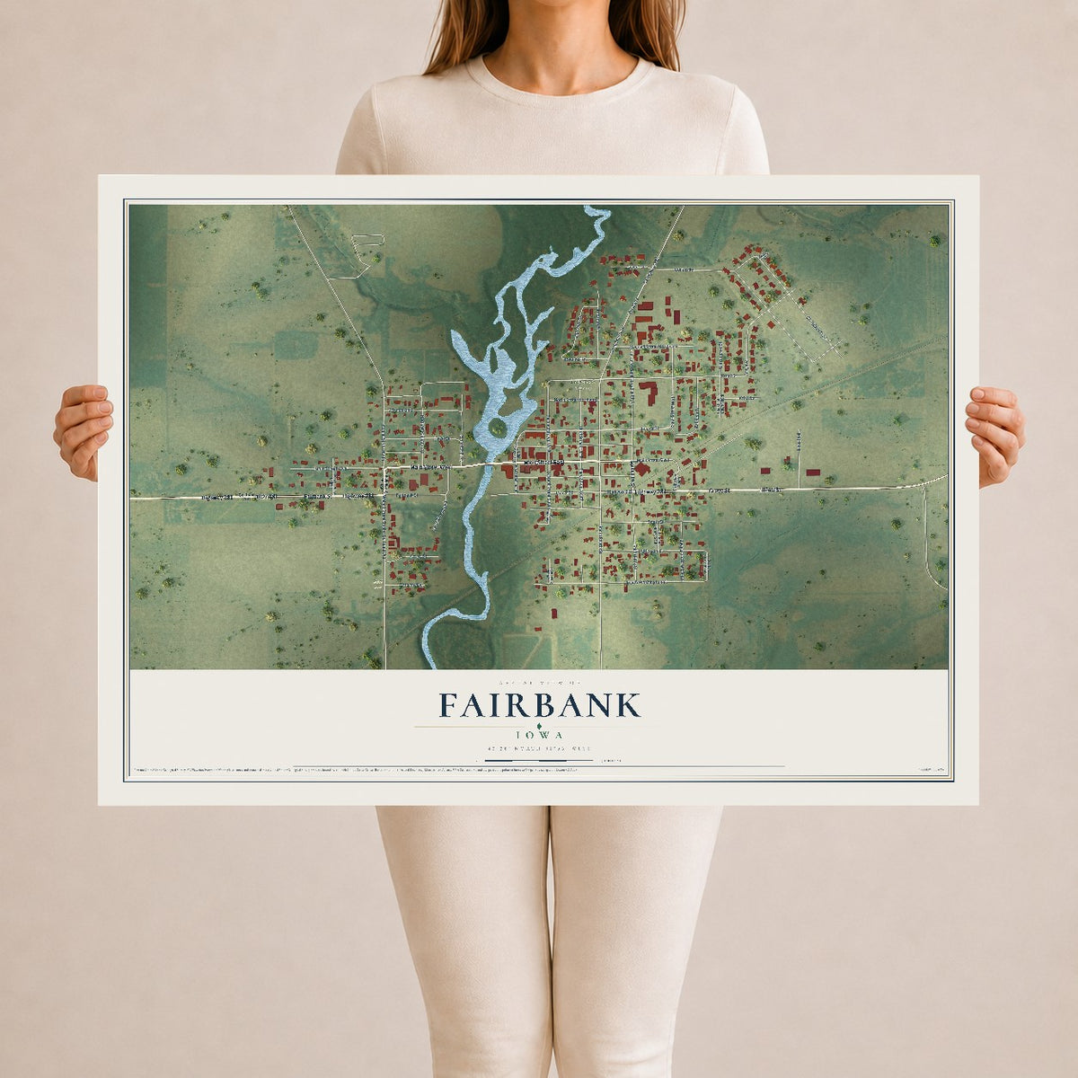Map of Fairbank, Iowa, 24 x 36 inch unframed archival matte print
