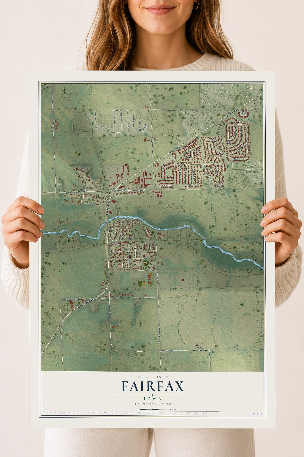 Map of Fairfax, Iowa, 18 x 24 inch unframed archival matte print