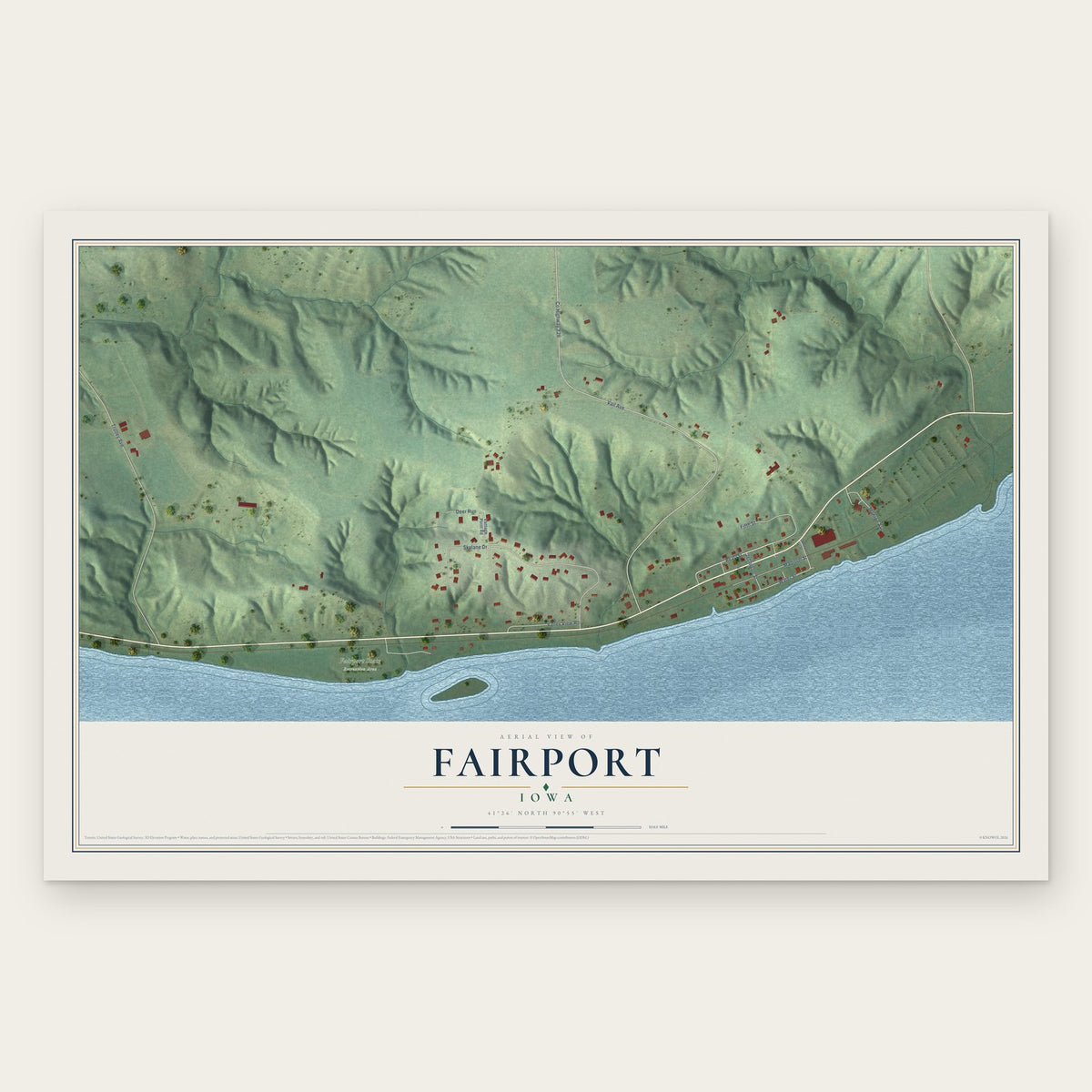 Fairport, Iowa map print, the full design