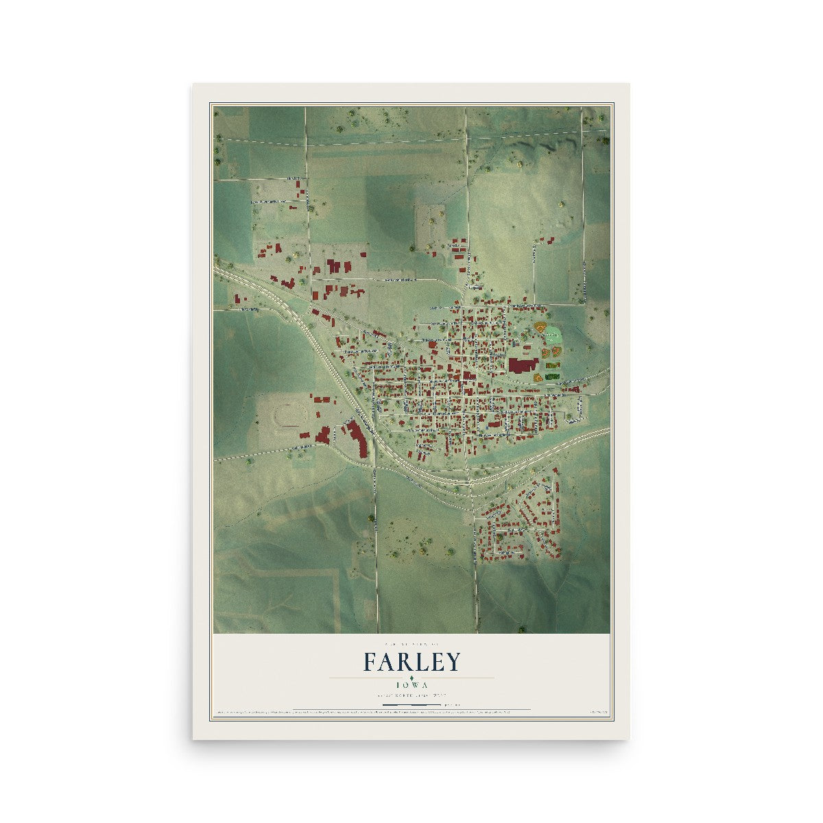 Map of Farley, Iowa, 12 x 18 inch unframed archival matte print