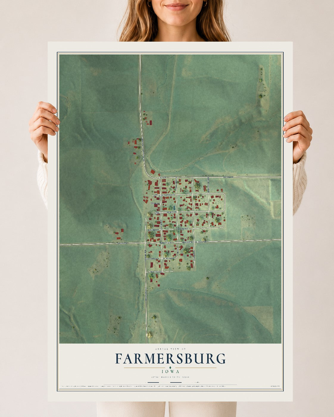 Map of Farmersburg, Iowa, 24 x 36 inch unframed archival matte print