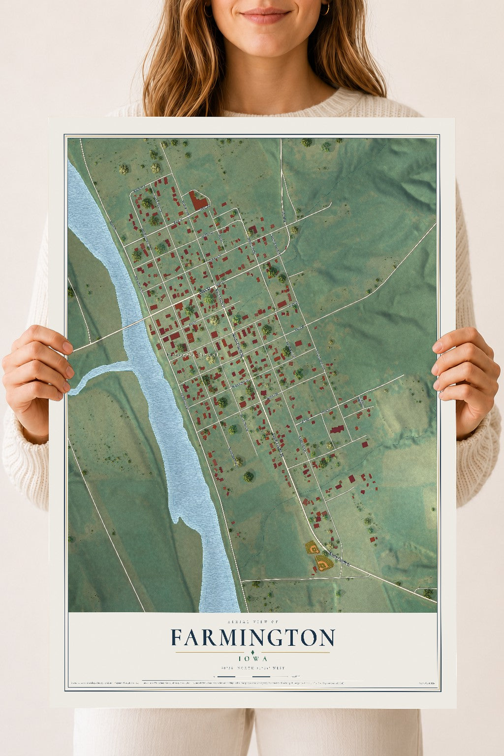 Map of Farmington, Iowa, 18 x 24 inch unframed archival matte print