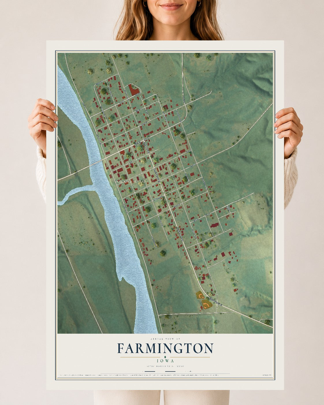 Map of Farmington, Iowa, 24 x 36 inch unframed archival matte print