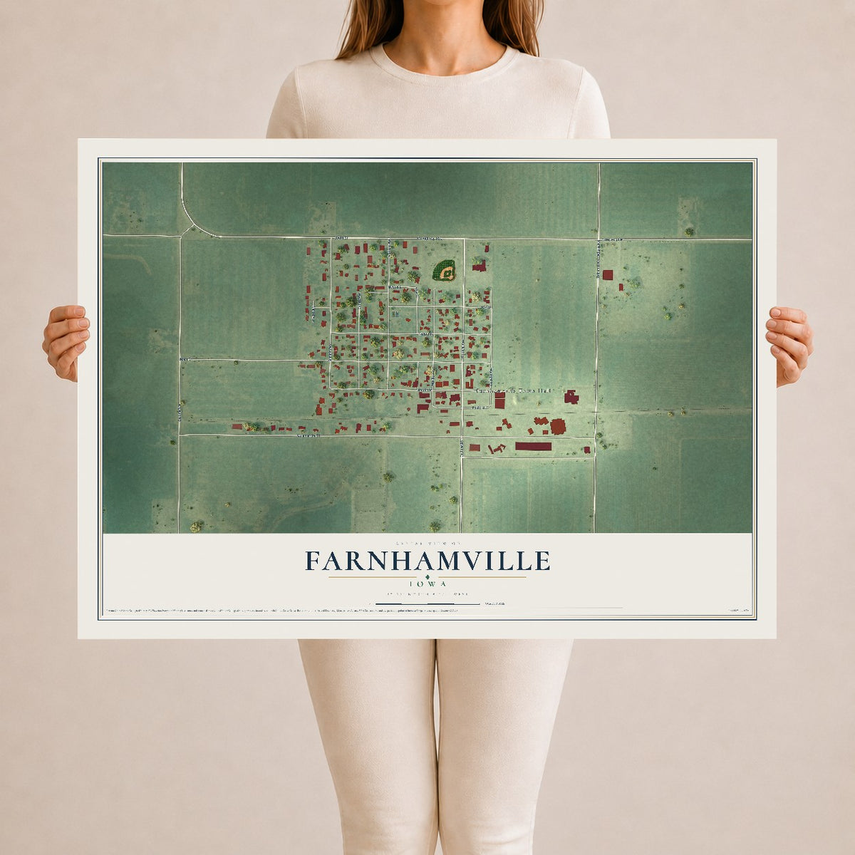 Map of Farnhamville, Iowa, 24 x 36 inch unframed archival matte print