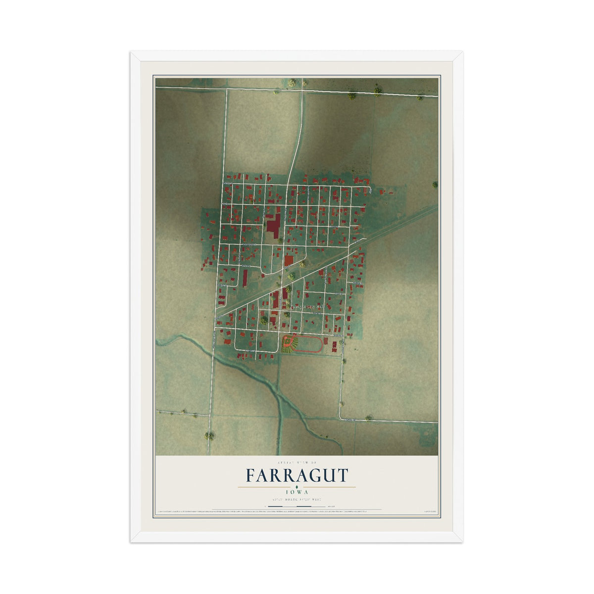 Map of Farragut, Iowa, 12 x 18 inch print in a white wood frame