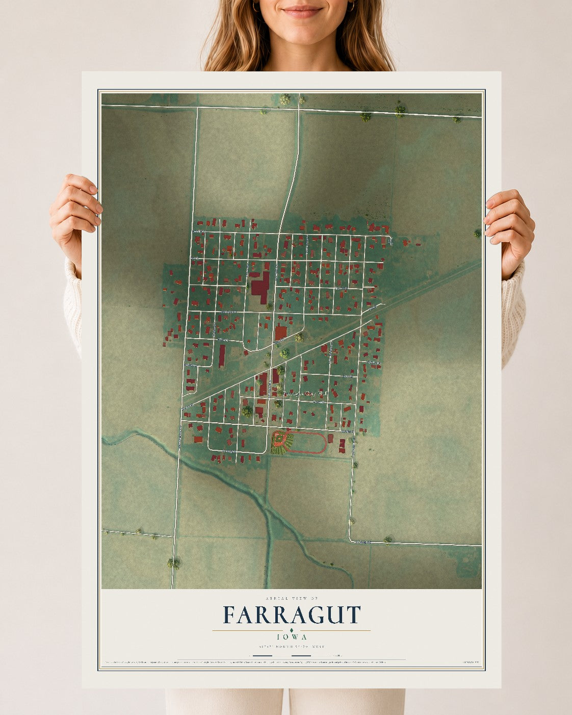 Map of Farragut, Iowa, 24 x 36 inch unframed archival matte print