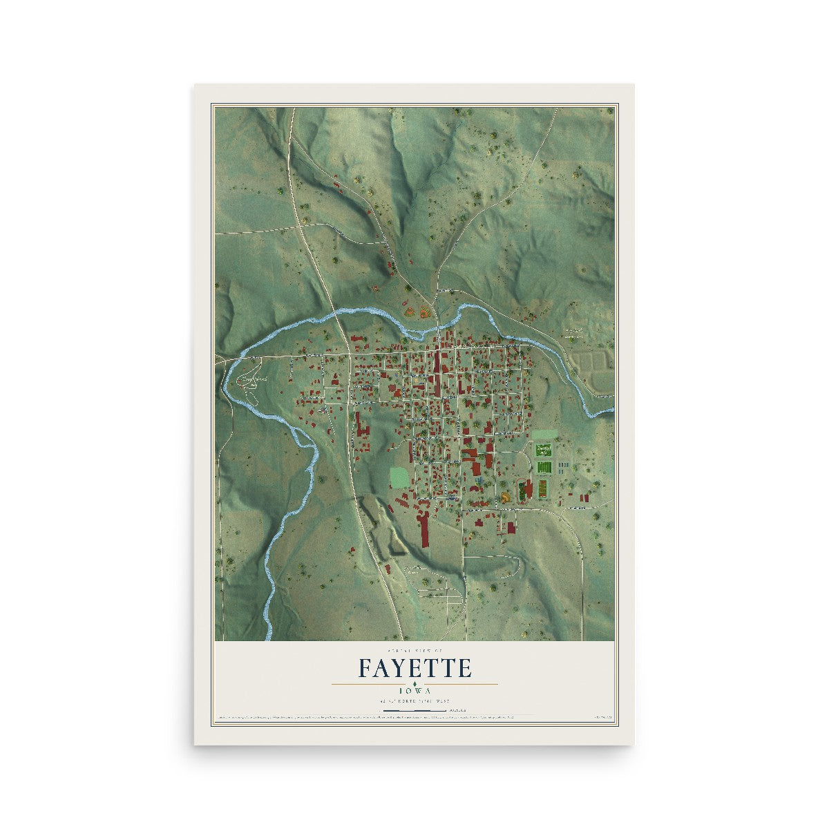 Map of Fayette, Iowa, 12 x 18 inch unframed archival matte print