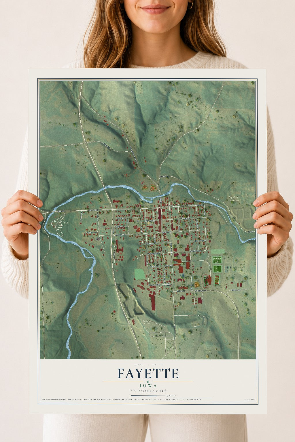 Map of Fayette, Iowa, 18 x 24 inch unframed archival matte print