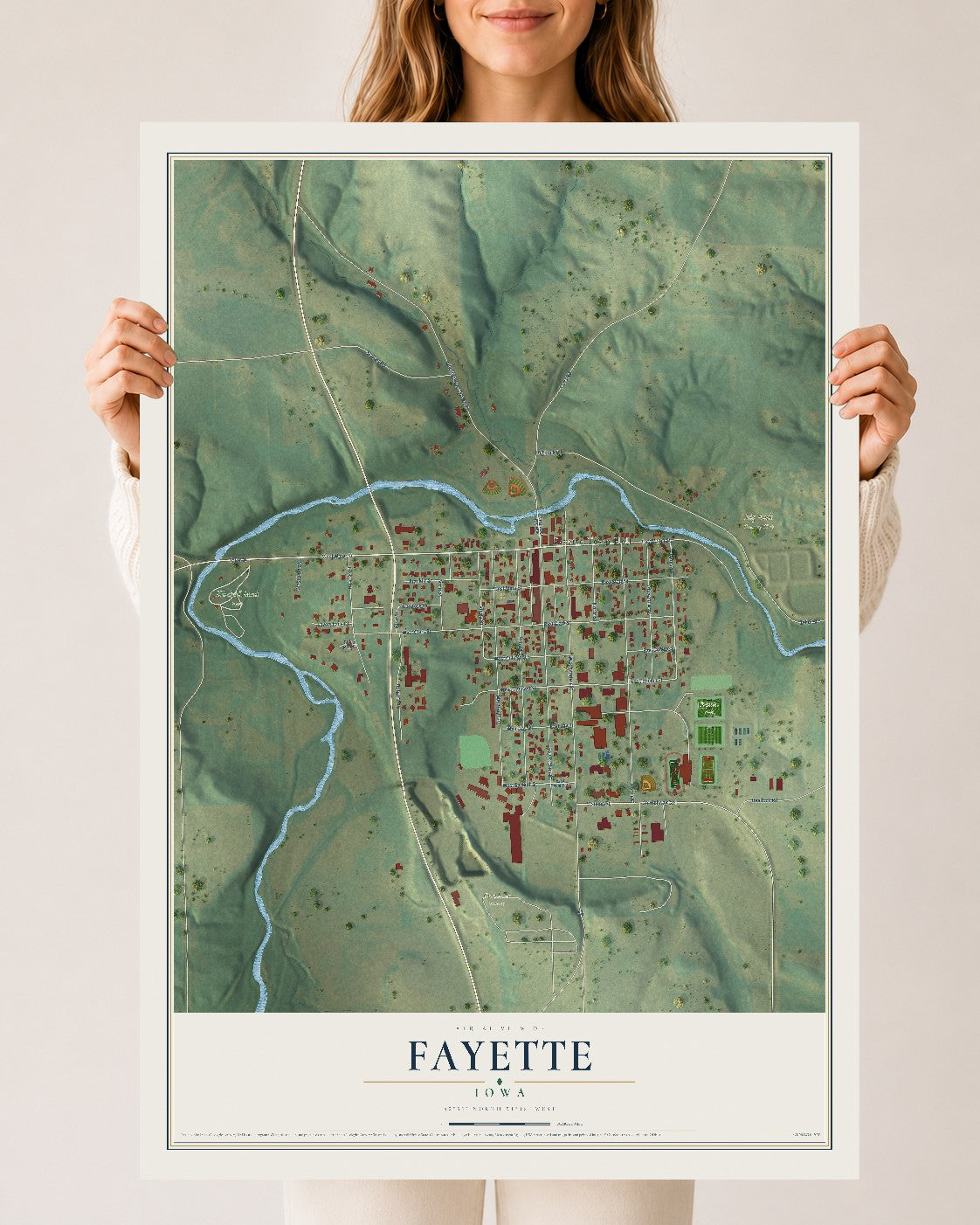 Map of Fayette, Iowa, 24 x 36 inch unframed archival matte print