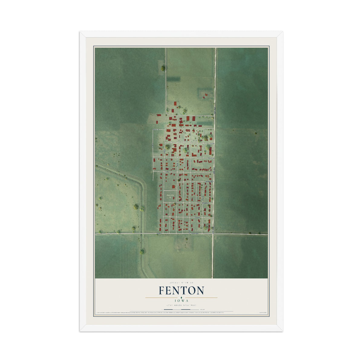 Map of Fenton, Iowa, 12 x 18 inch print in a white wood frame