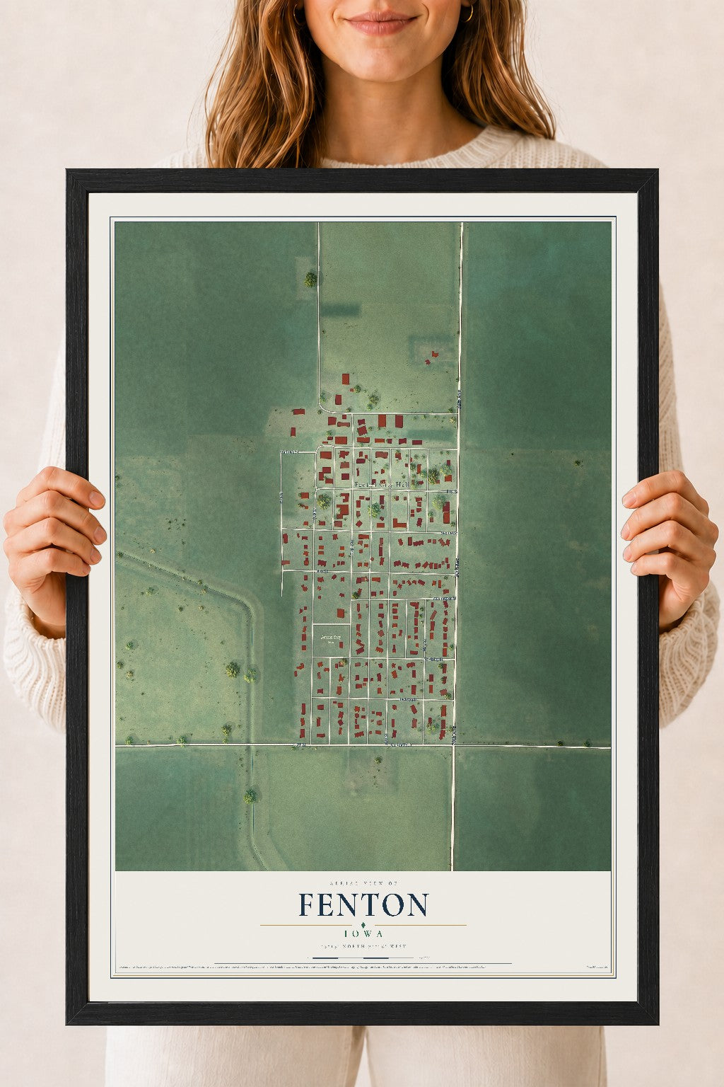 Map of Fenton, Iowa, 18 x 24 inch print in a black wood frame
