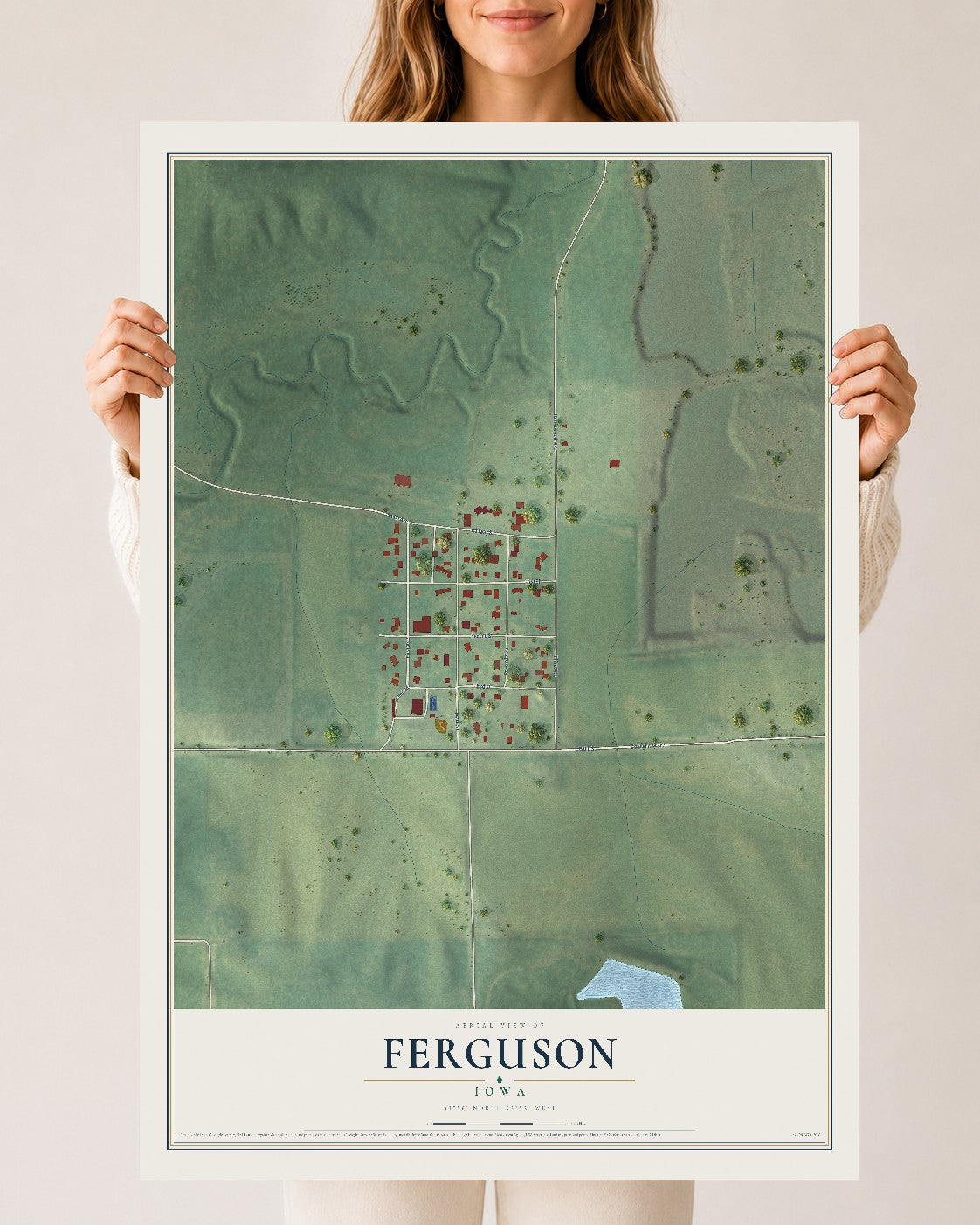 Map of Ferguson, Iowa, 24 x 36 inch unframed archival matte print